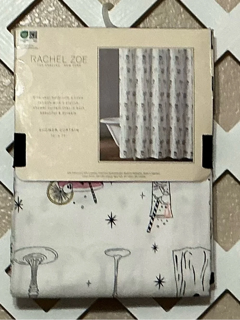 Rachel Zoe Halloween White Cocktails & Ghosts Print Shower Curtain